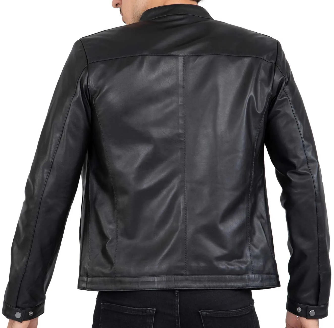 Real Lamb Leather Black Tailored Fit Jacket for Men Clean Style - B206