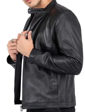 Real Lamb Leather Black Tailored Fit Jacket for Men Clean Style - B206