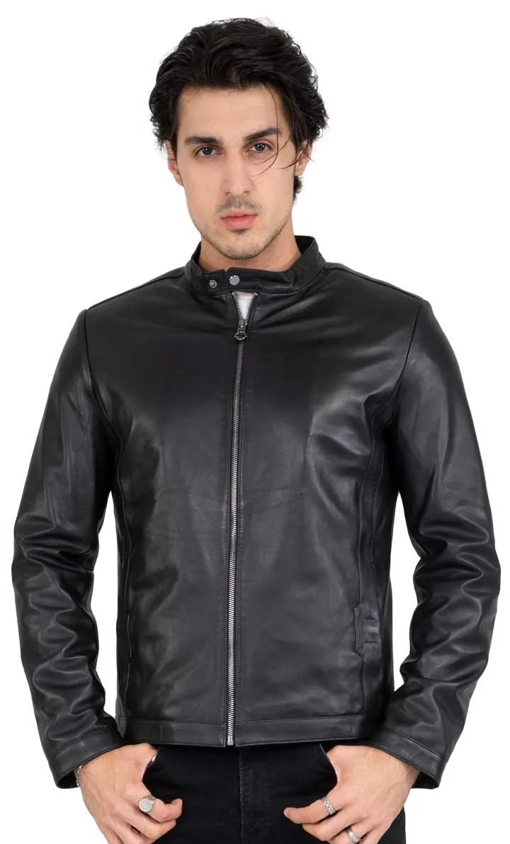 Real Lamb Leather Black Tailored Fit Jacket for Men Clean Style - B206