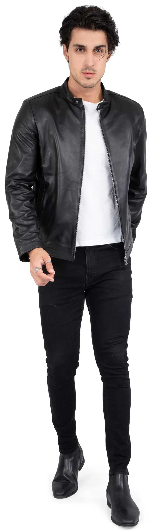 Real Lamb Leather Black Tailored Fit Jacket for Men Clean Style - B206