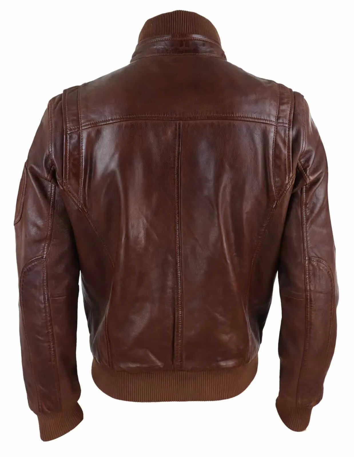 Real Leather Autumn Jacket with High Neck for Men - Timber Colour