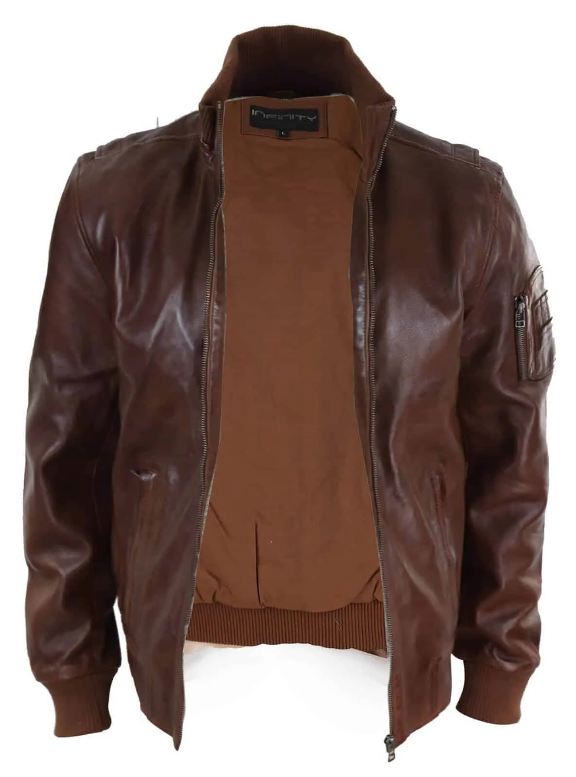 Real Leather Autumn Jacket with High Neck for Men - Timber Colour