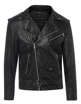 Real Leather Brando - Mens Cross-Zip Brando Jacket-Black