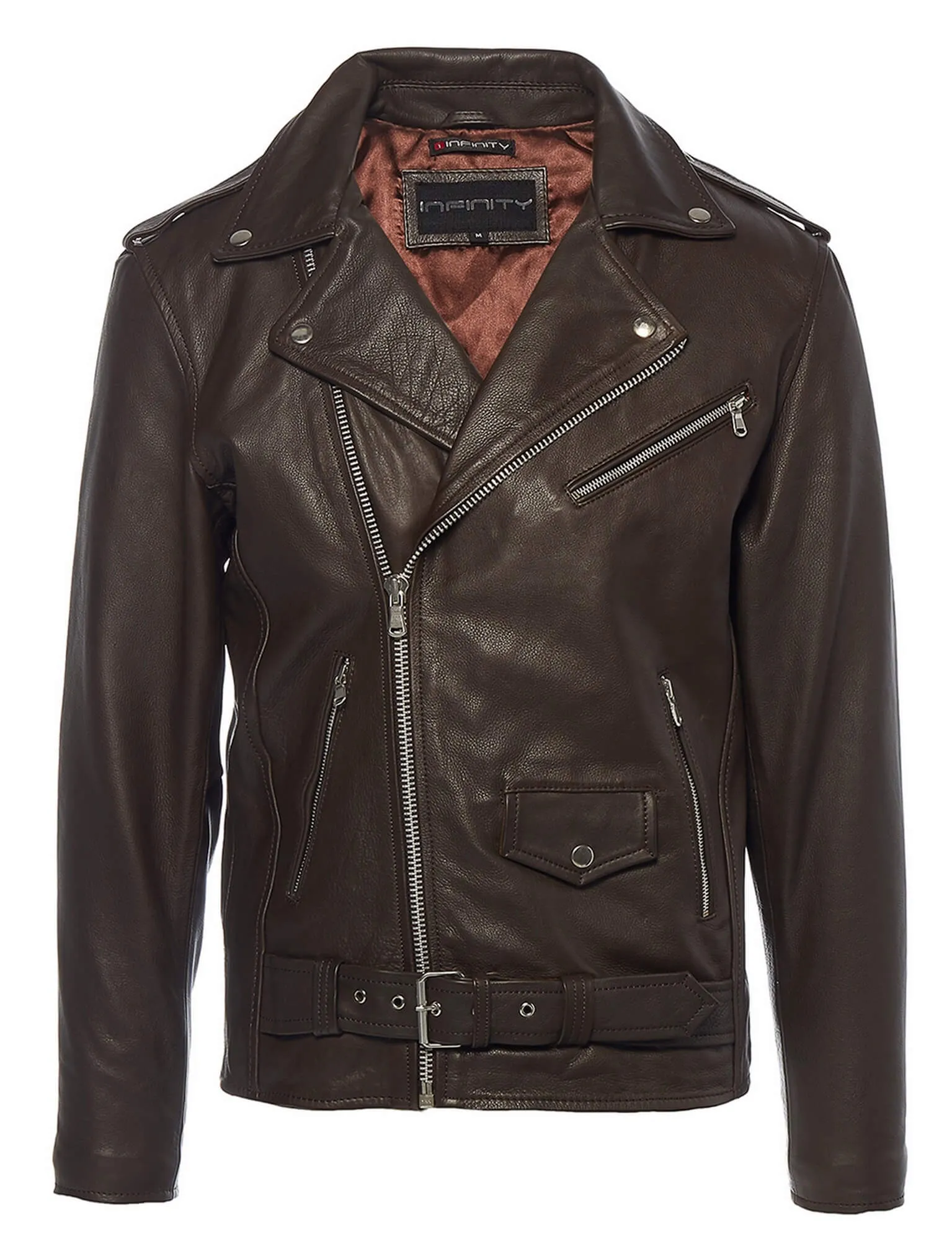 Real Leather Brando - Mens Cross-Zip Brando Jacket-Brown