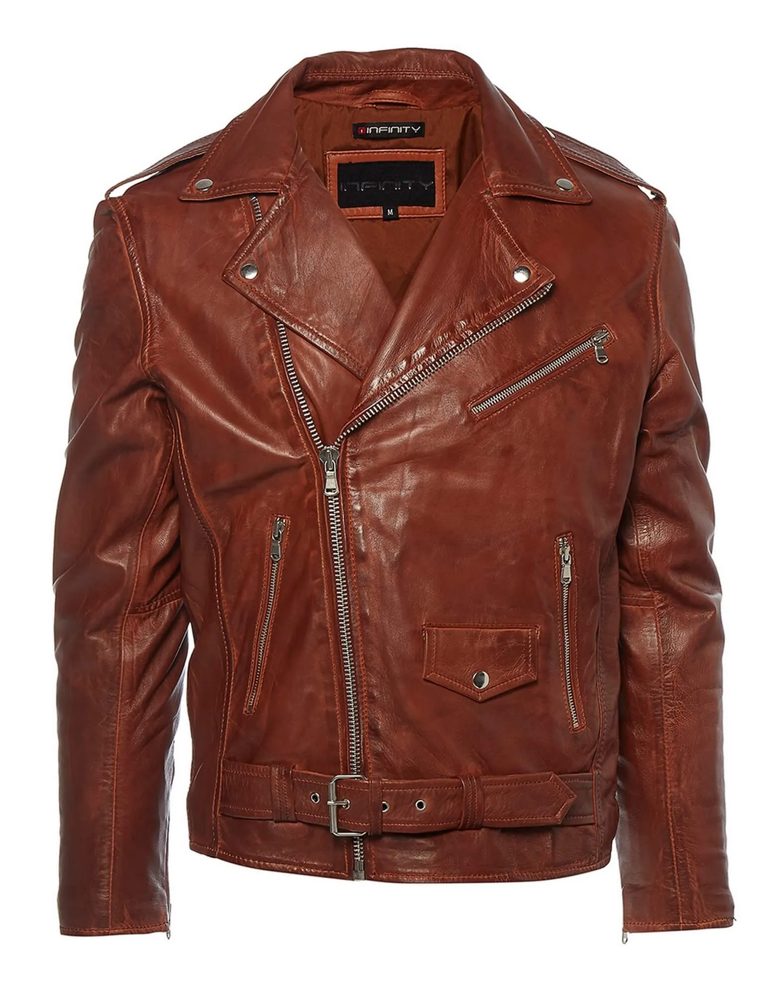 Real Leather Brando - Mens Cross-Zip Brando Jacket-Tan