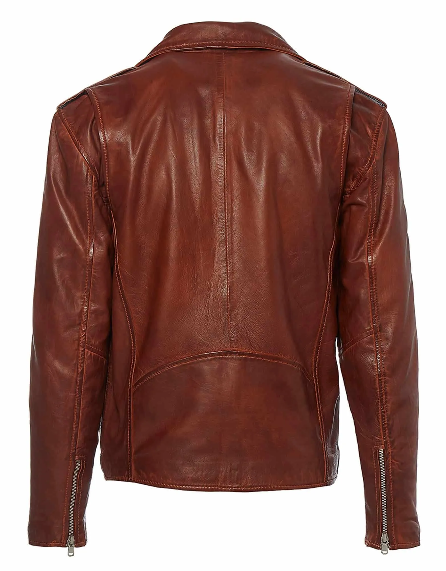 Real Leather Brando - Mens Cross-Zip Brando Jacket-Tan