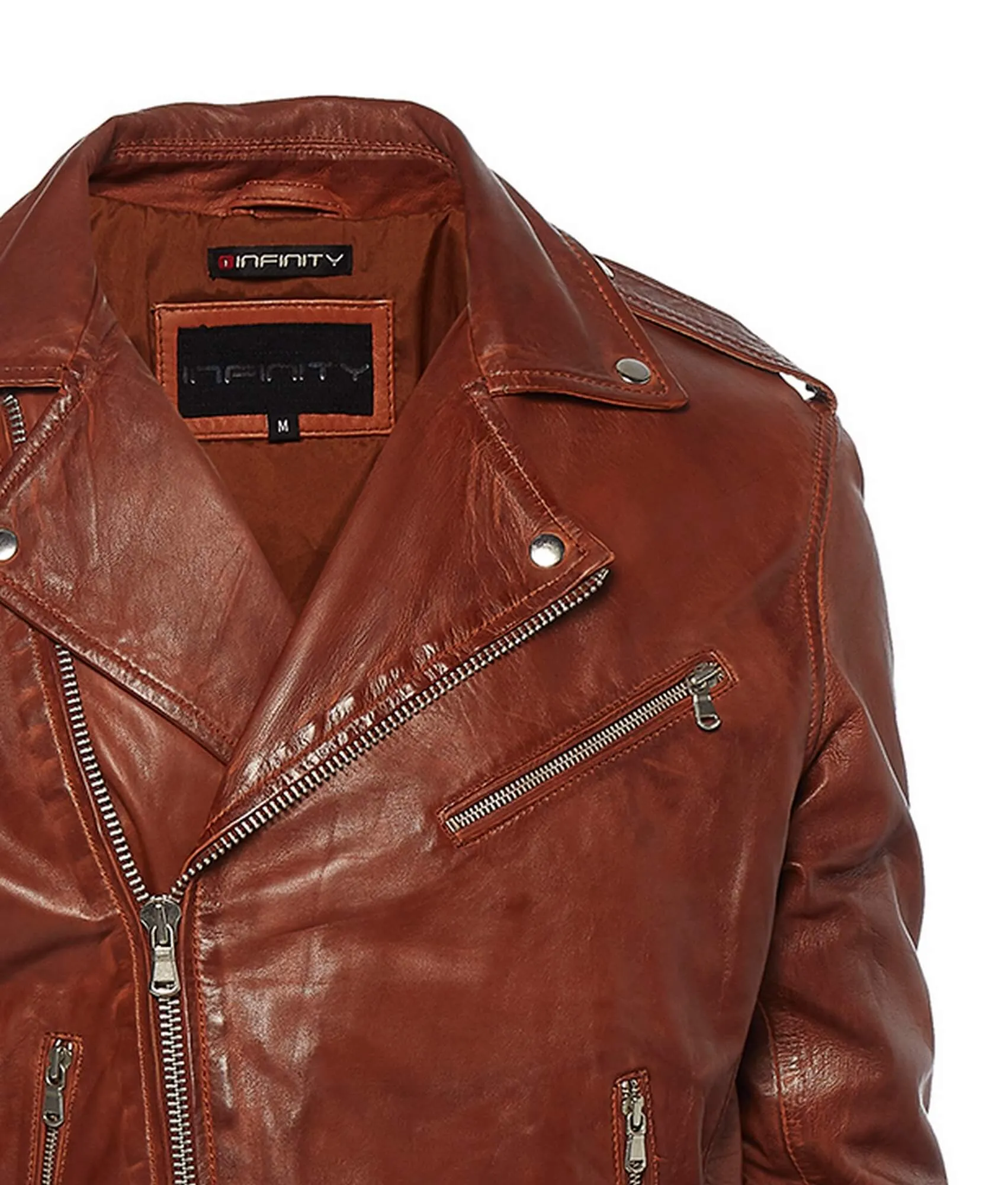 Real Leather Brando - Mens Cross-Zip Brando Jacket-Tan