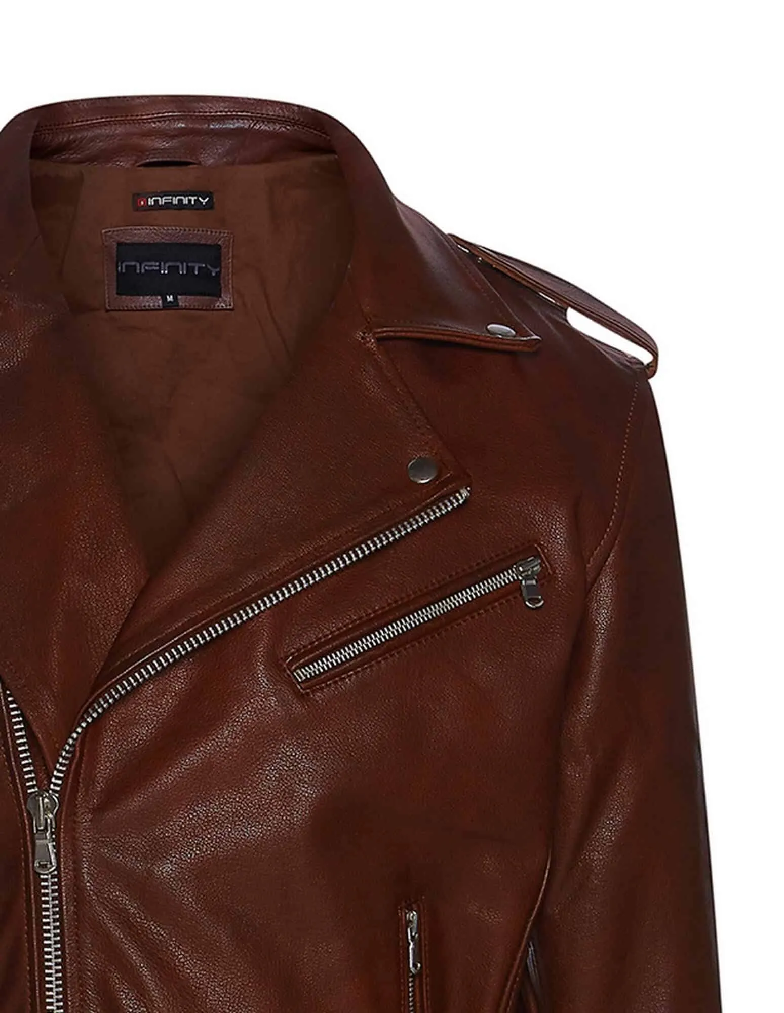 Real Leather Brando - Mens Cross-Zip Brando Jacket-Timber