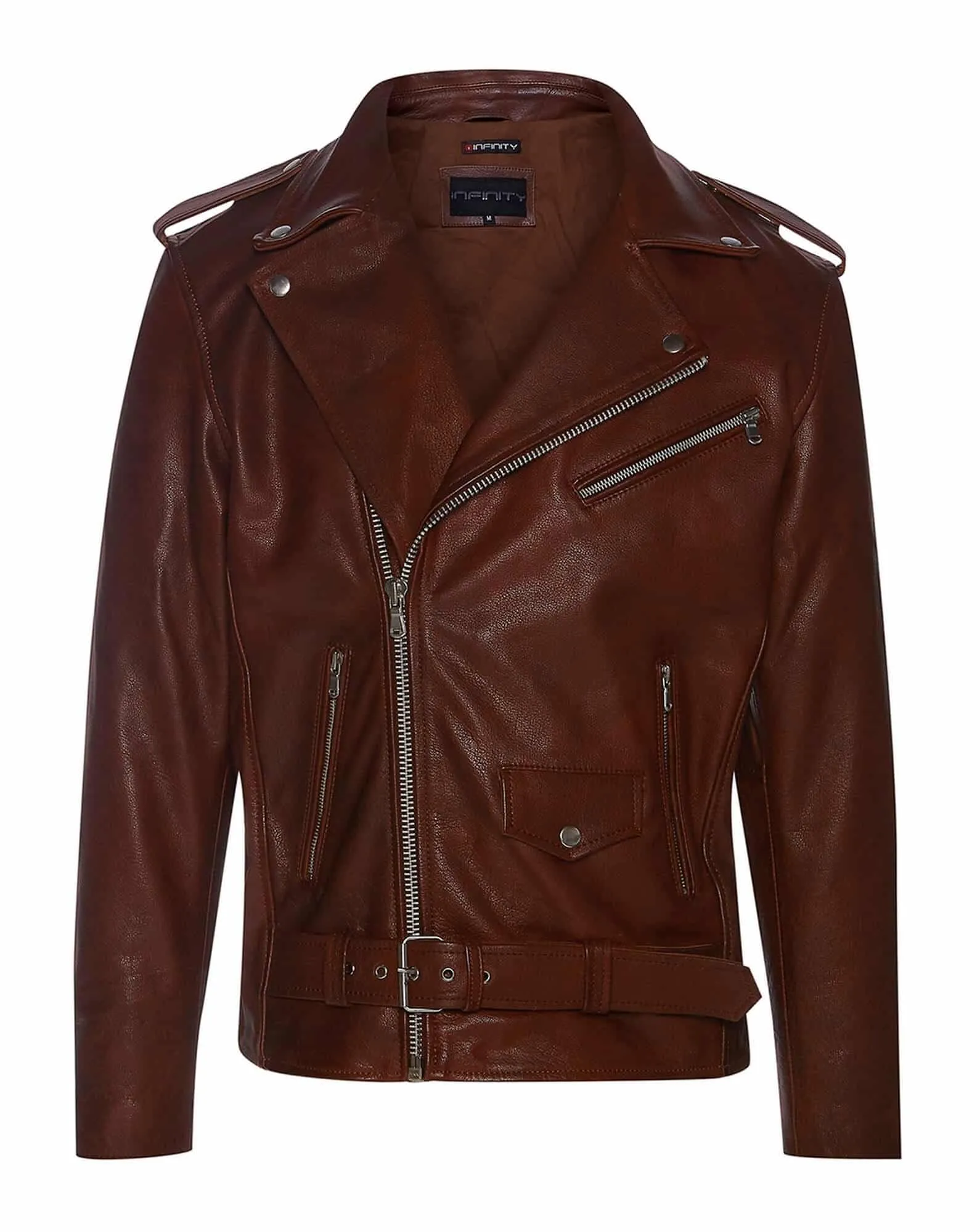 Real Leather Brando - Mens Cross-Zip Brando Jacket-Timber