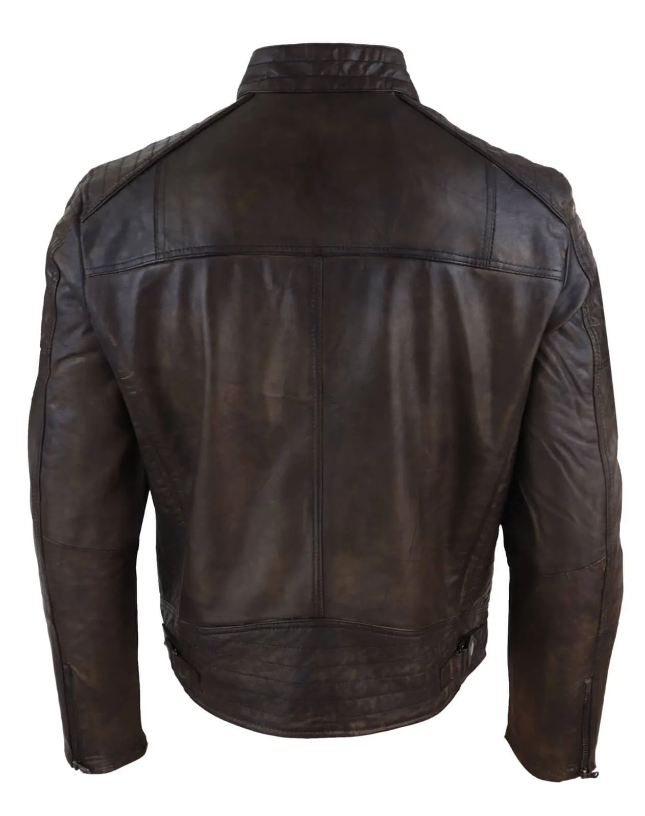 Real Leather Brown Classic Mens Racer Jacket - Brown Racer