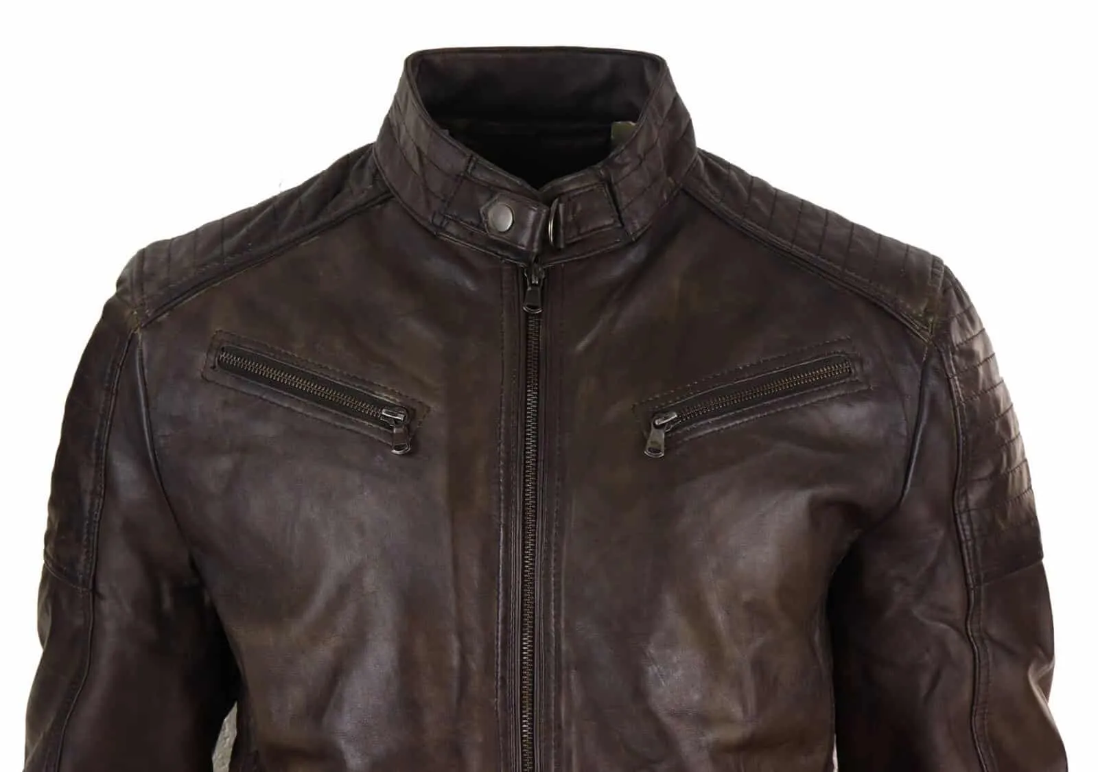 Real Leather Brown Classic Mens Racer Jacket - Brown Racer