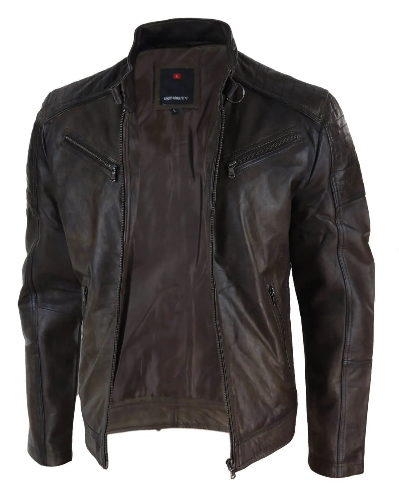 Real Leather Brown Classic Mens Racer Jacket - Brown Racer