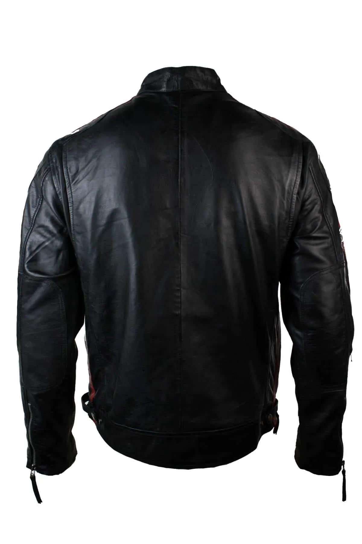 Real Leather Classic Retro Mens Biker Racer Jacket Desert Brown Grey Casual-Black