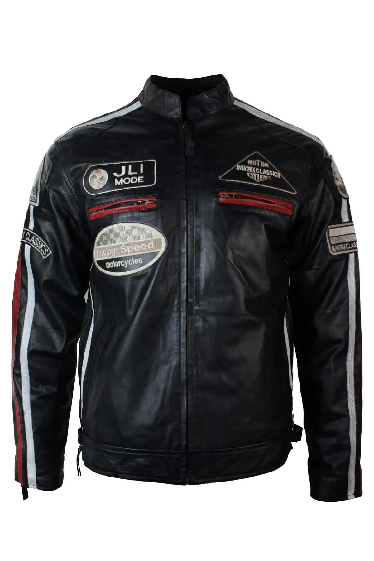 Real Leather Classic Retro Mens Biker Racer Jacket Desert Brown Grey Casual-Black