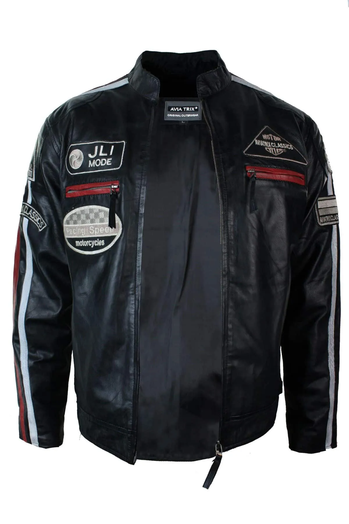 Real Leather Classic Retro Mens Biker Racer Jacket Desert Brown Grey Casual-Black