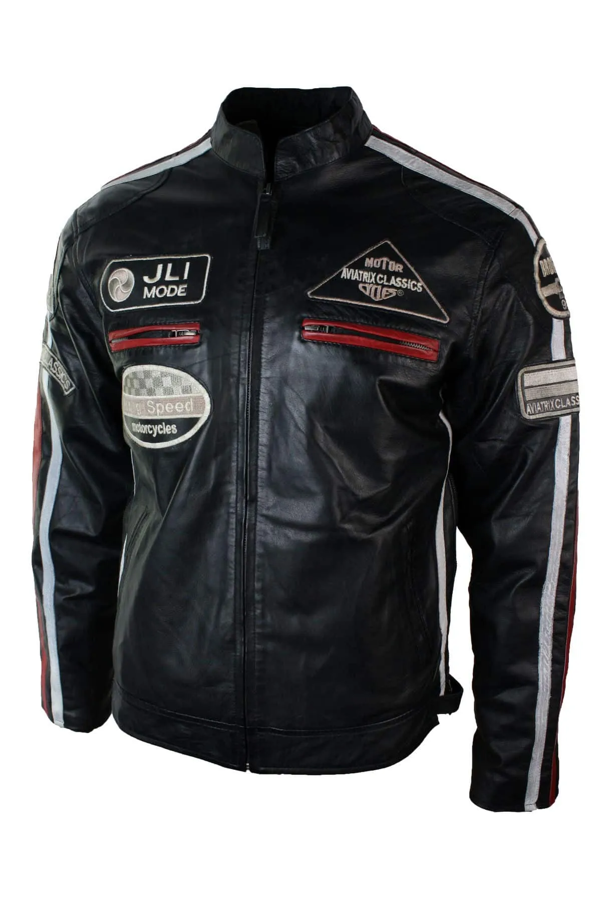 Real Leather Classic Retro Mens Biker Racer Jacket Desert Brown Grey Casual-Black