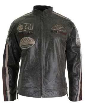 Real Leather Classic Retro Mens Biker Racer Jacket Desert Brown Grey Casual-Tan