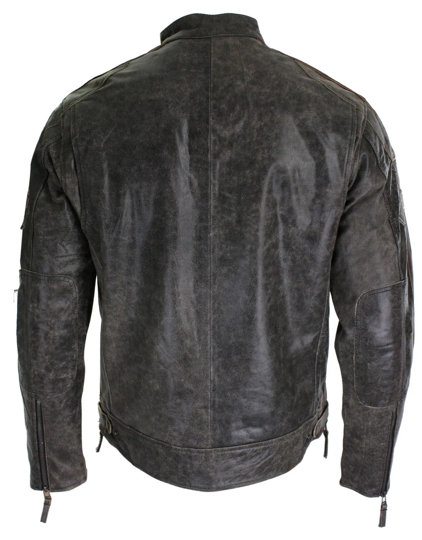 Real Leather Classic Retro Mens Biker Racer Jacket Desert Brown Grey Casual-Tan