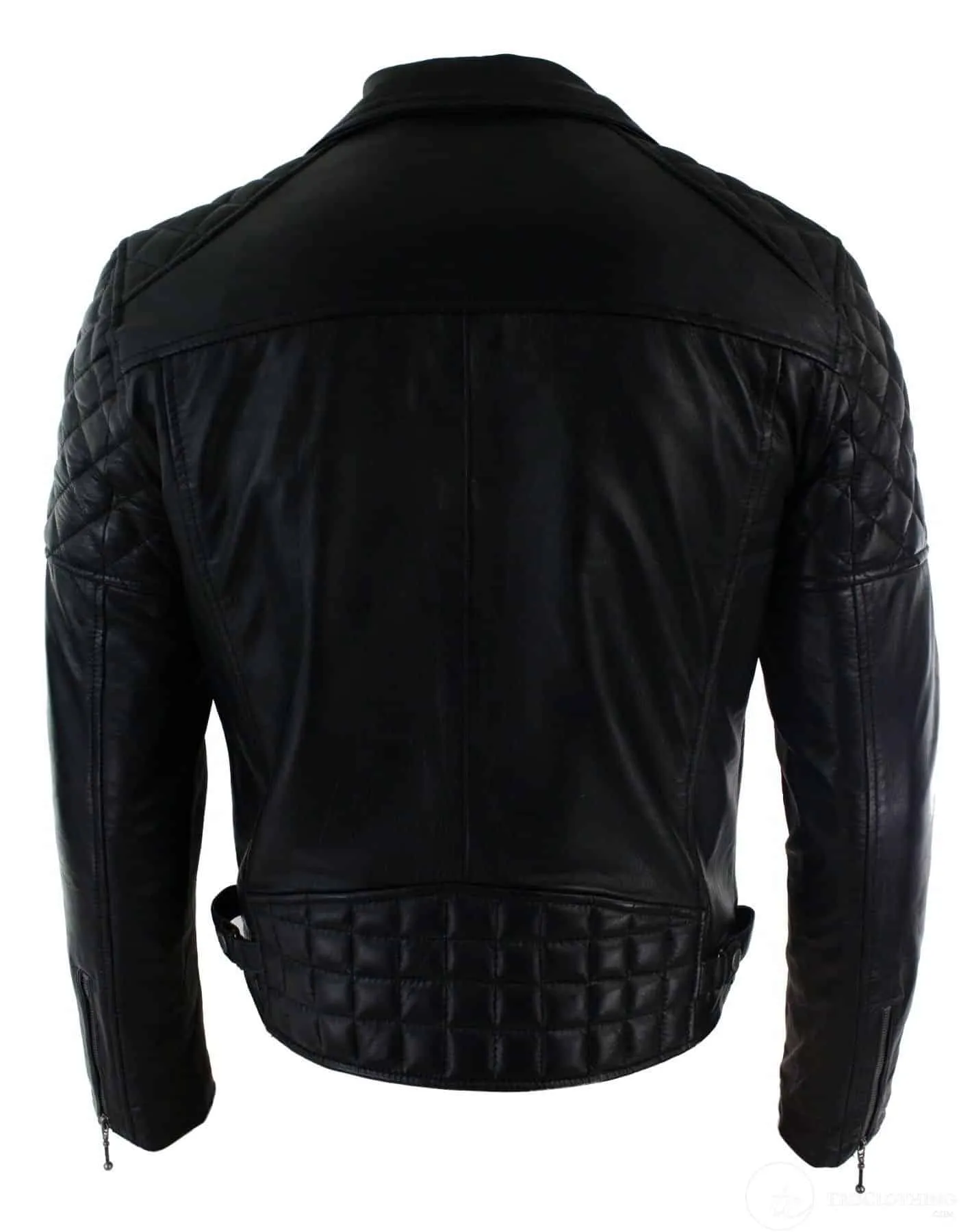 Real Leather Cross Zip Mens Biker Jacket Black Tailored Fit Retro Casual