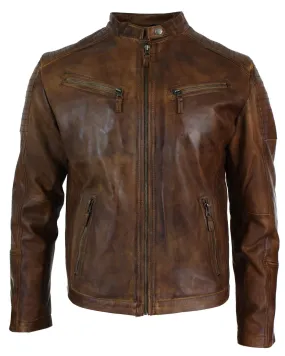 Real Leather Fitted Retro Style Zipped Mens Biker Jacket Nevada Timberk Urban