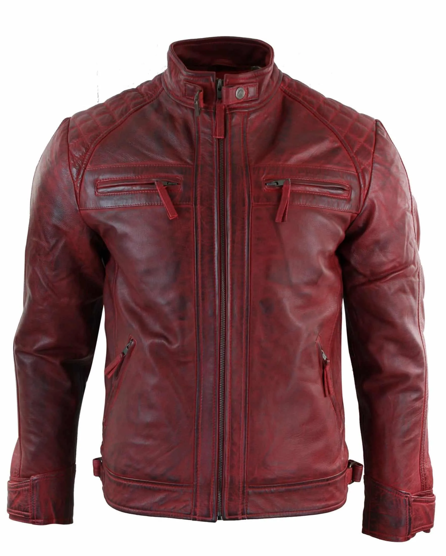 Real Leather Men's Red Distressed Leather Jacket