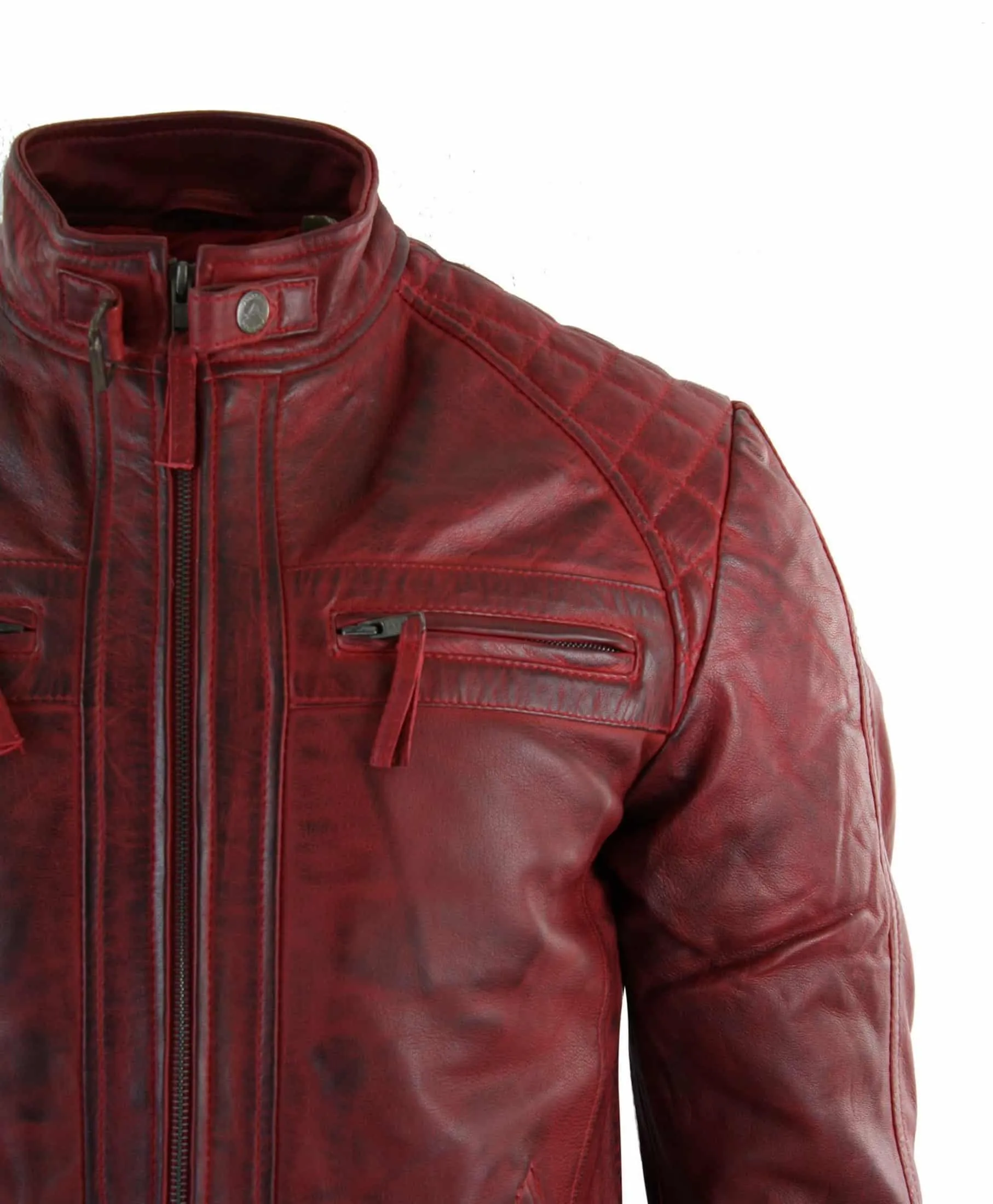 Real Leather Men's Red Distressed Leather Jacket