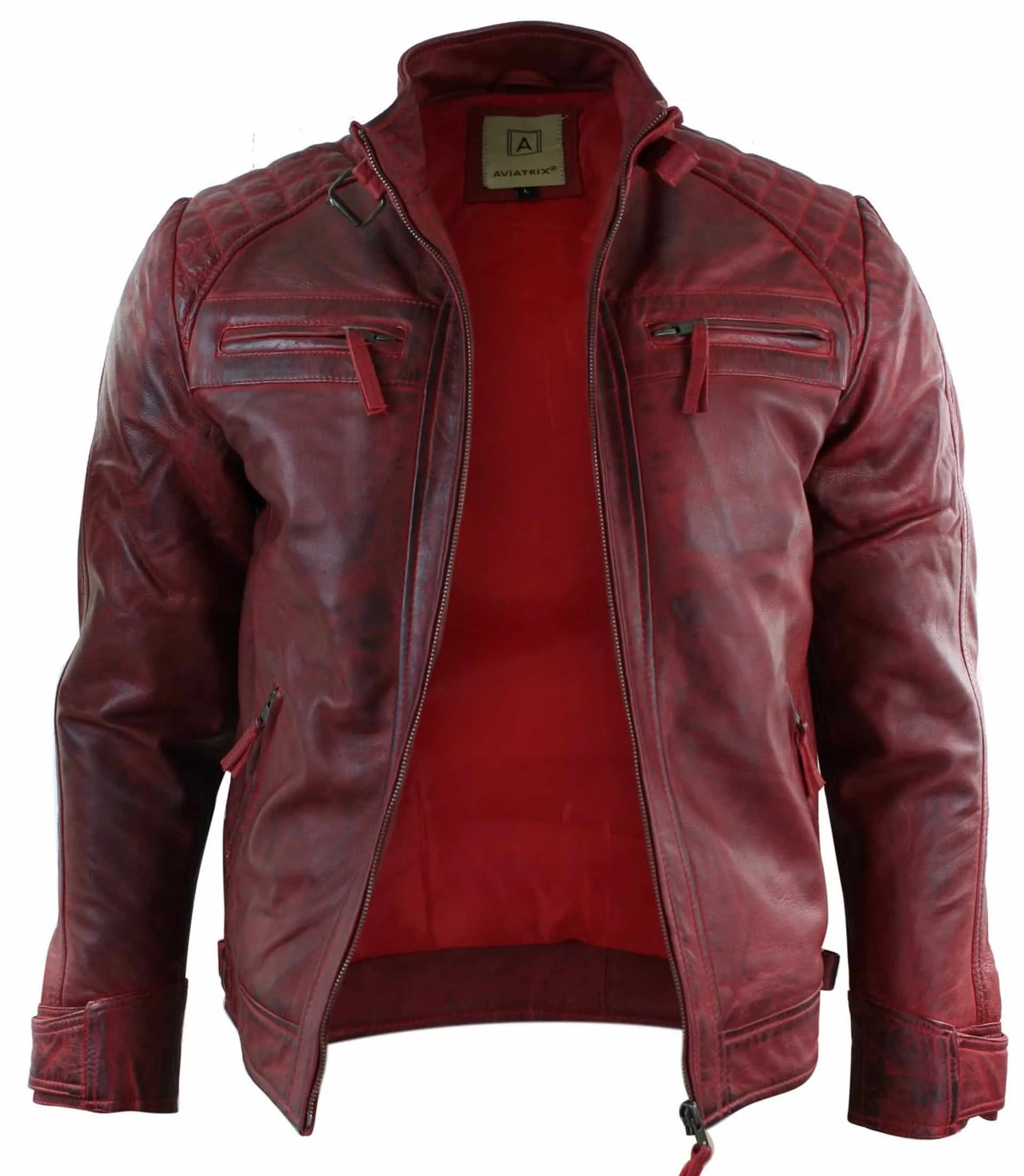 Real Leather Men's Red Distressed Leather Jacket