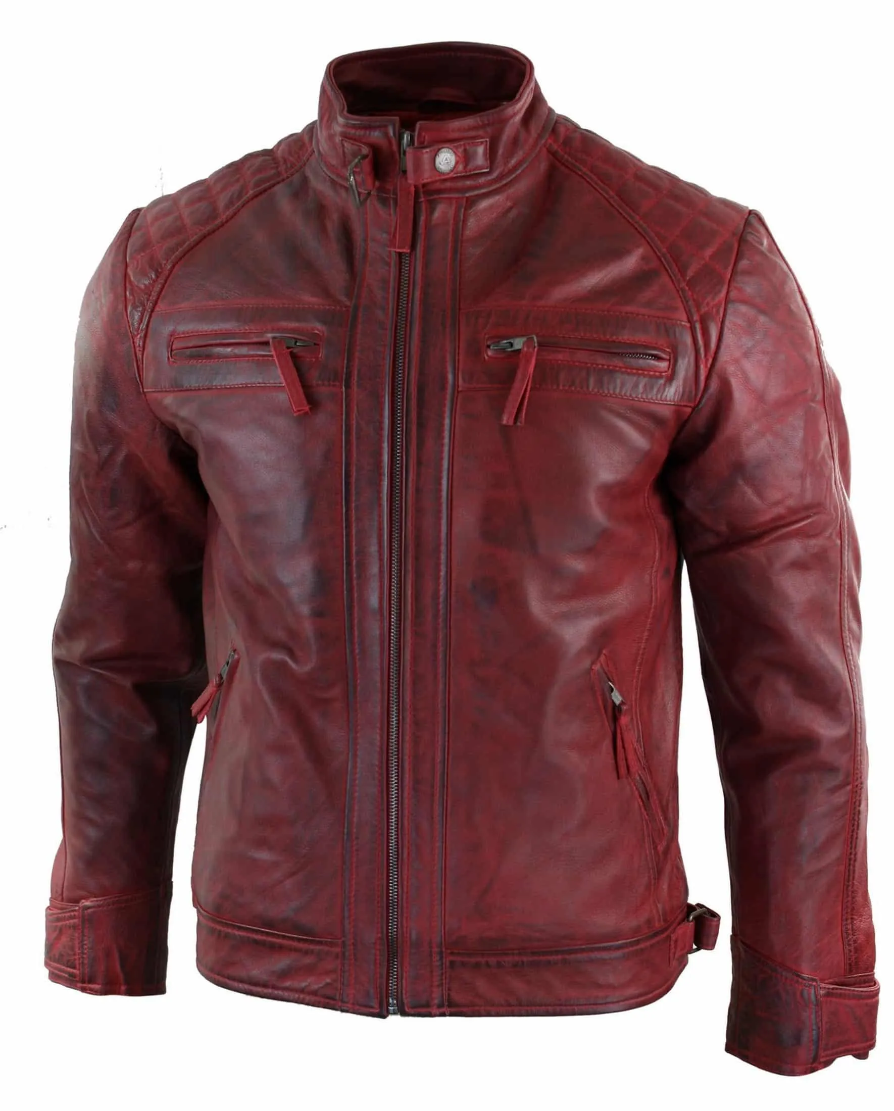 Real Leather Men's Red Distressed Leather Jacket