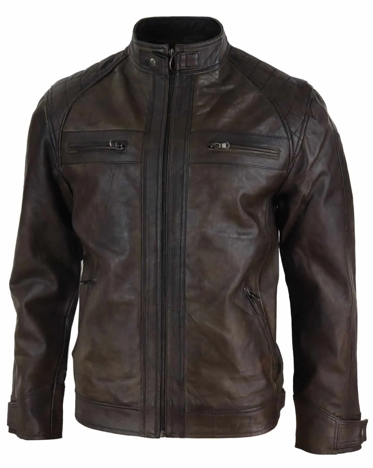 Real Leather Mens Brown Classic Biker Jacket - Brown Biker