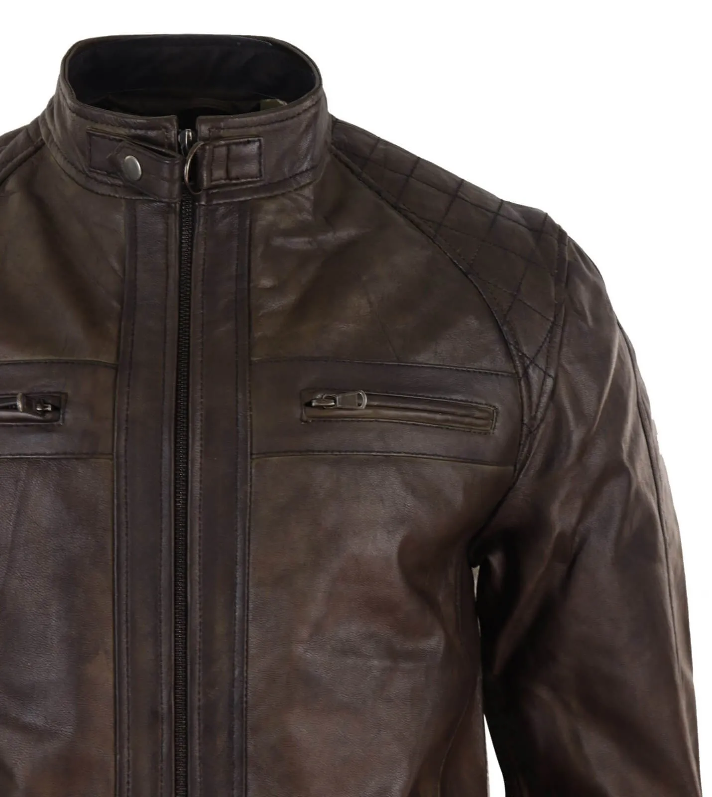 Real Leather Mens Brown Classic Biker Jacket - Brown Biker