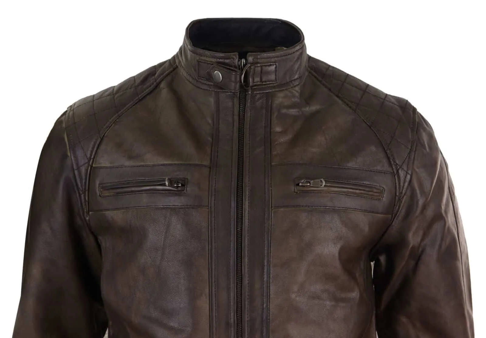 Real Leather Mens Brown Classic Biker Jacket - Brown Biker