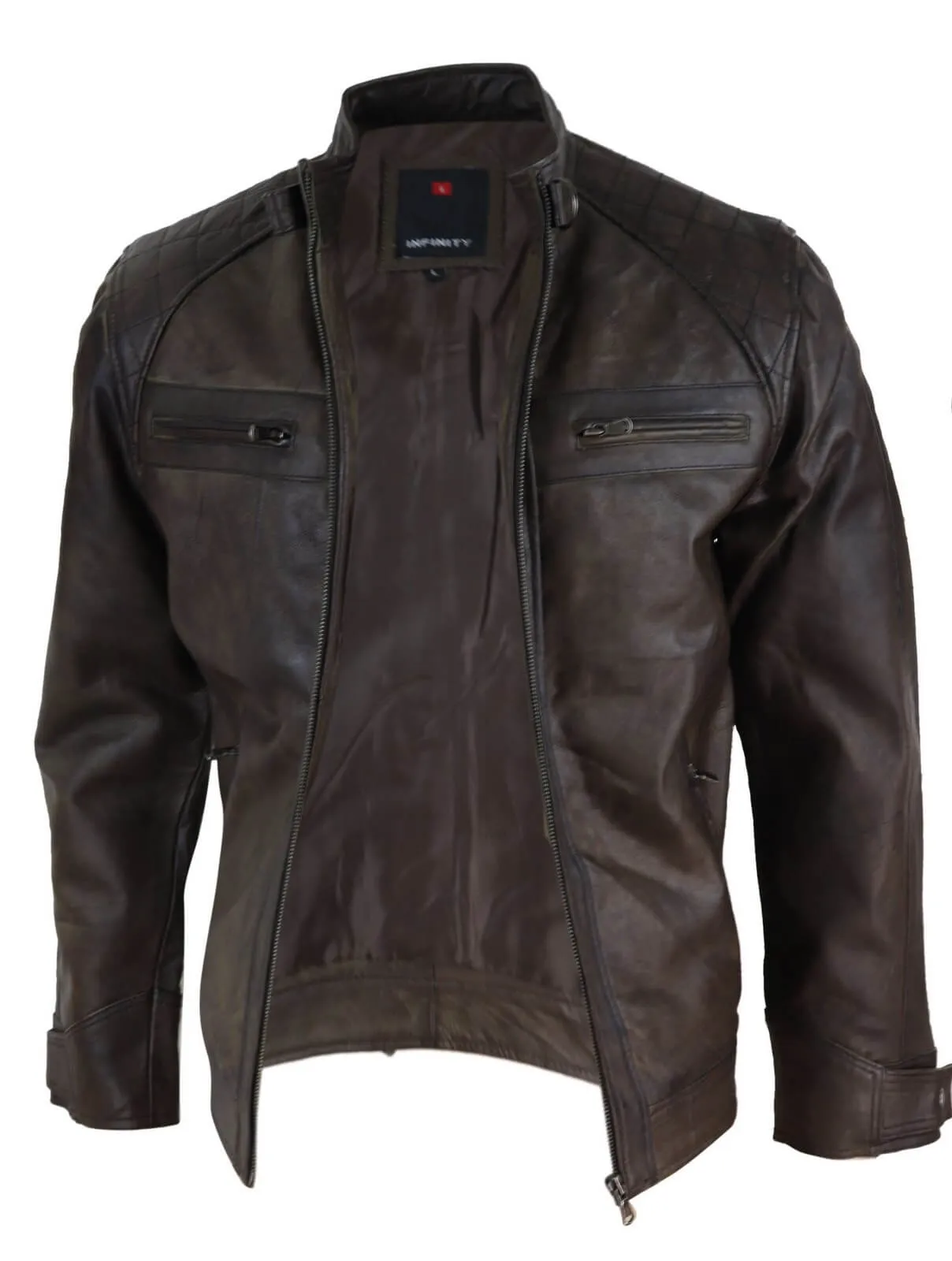 Real Leather Mens Brown Classic Biker Jacket - Brown Biker