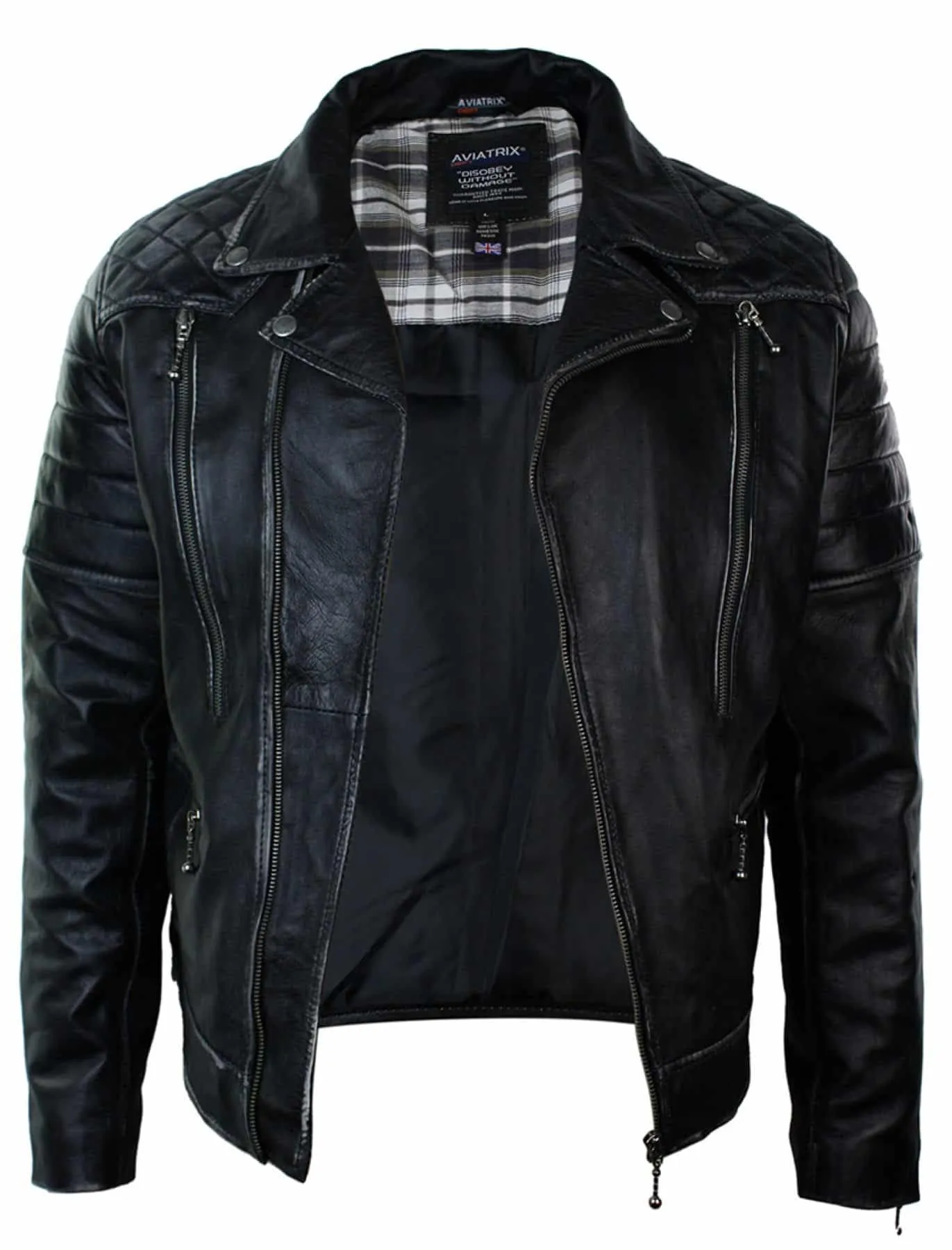 Real Leather Punk Rock Cross Zip Mens Biker Jacket Vintage Retro Effect