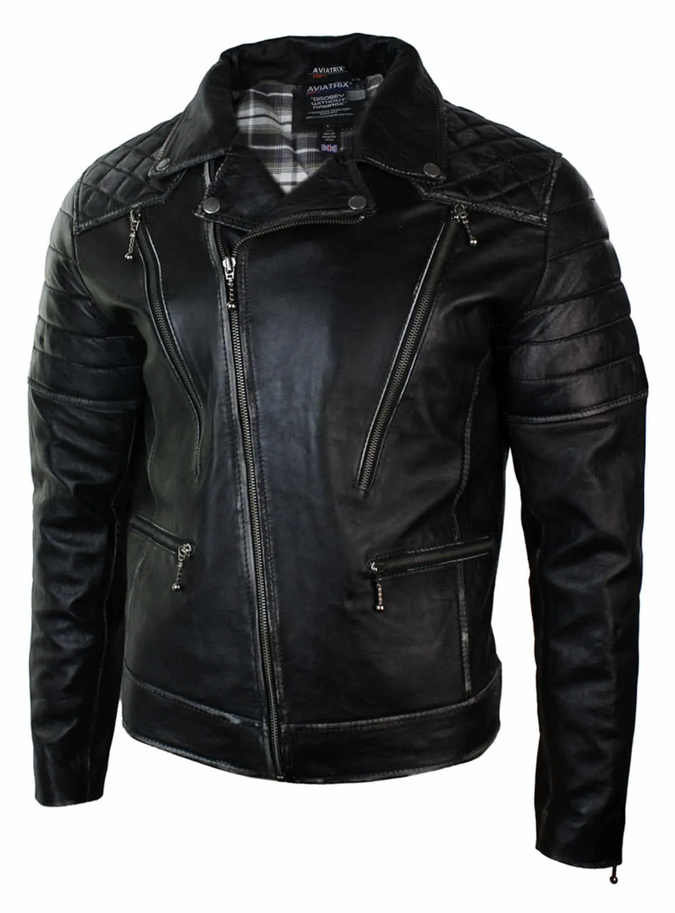 Real Leather Punk Rock Cross Zip Mens Biker Jacket Vintage Retro Effect