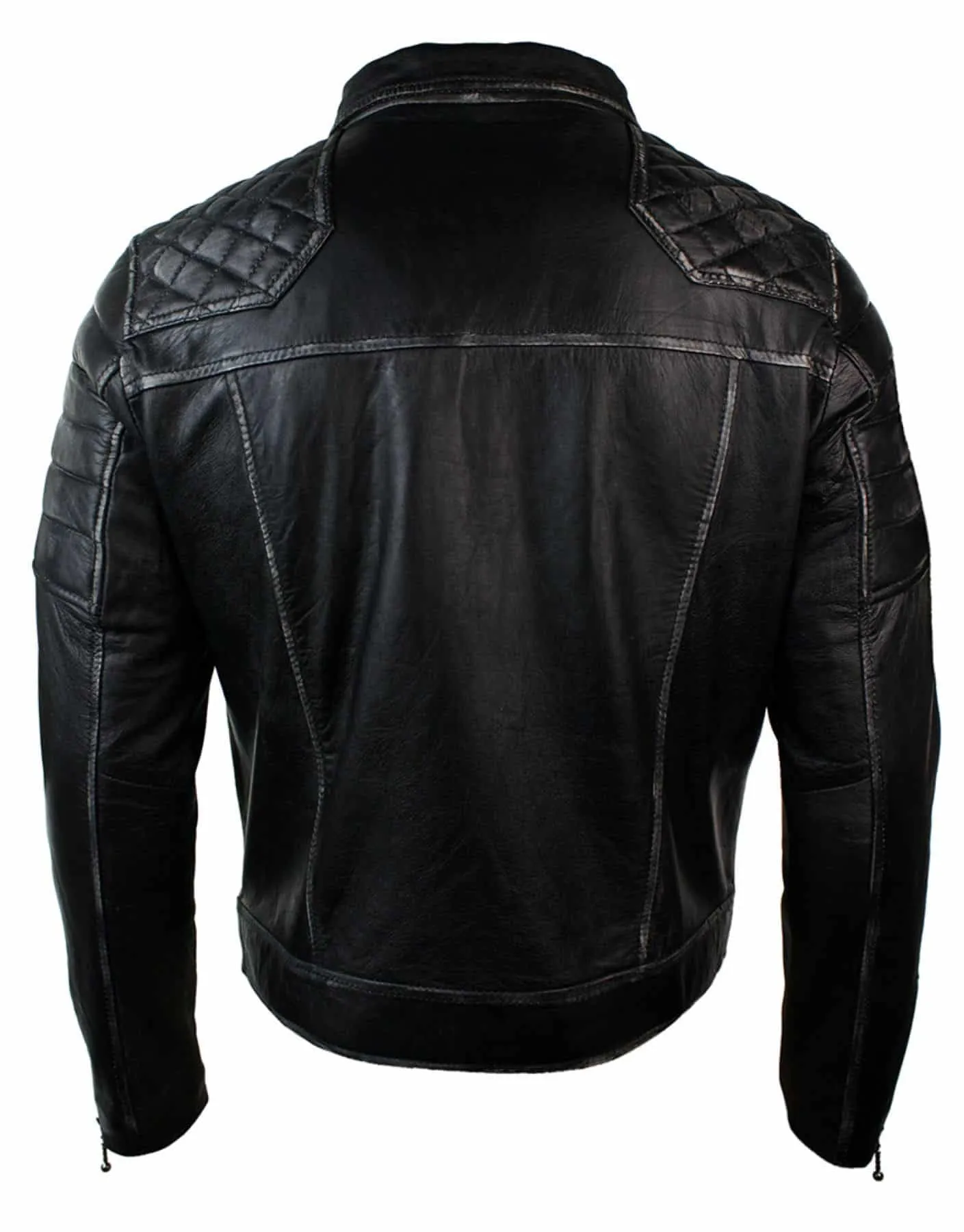 Real Leather Punk Rock Cross Zip Mens Biker Jacket Vintage Retro Effect