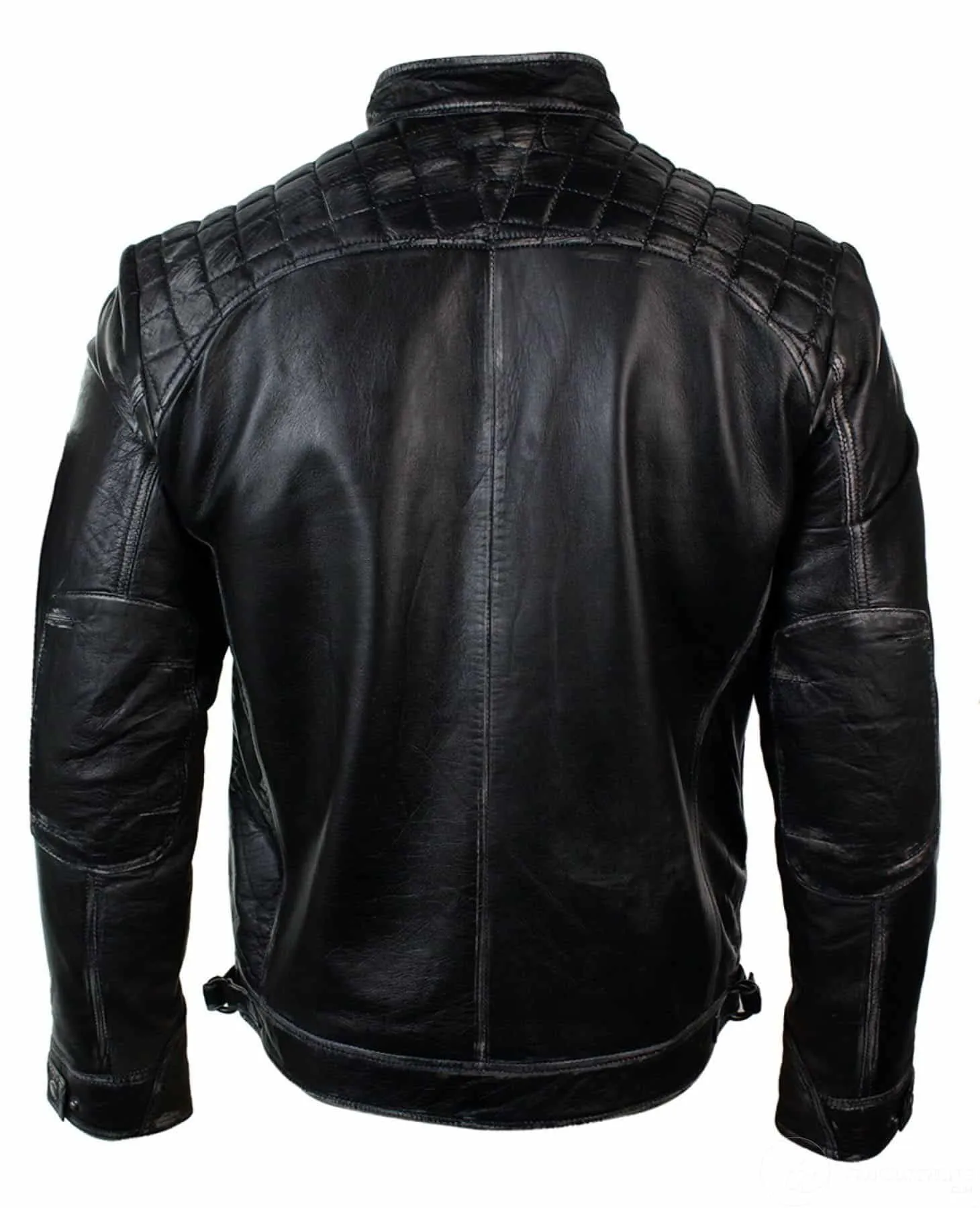 Real Leather Retro Style Zipped Mens Biker Jacket Soft Black Vintage Look