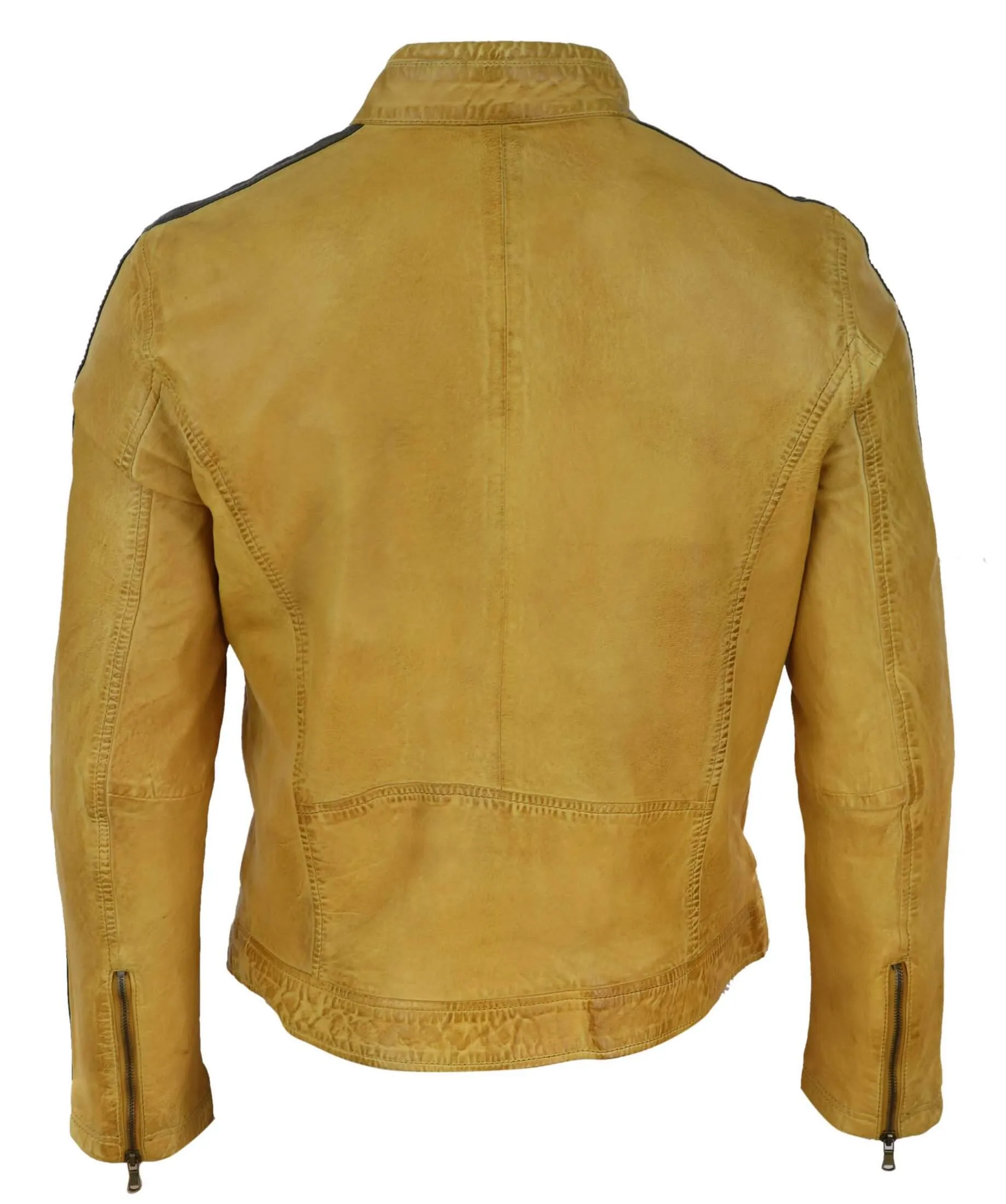 Real Leather Short Racing Mens Yellow Jacket