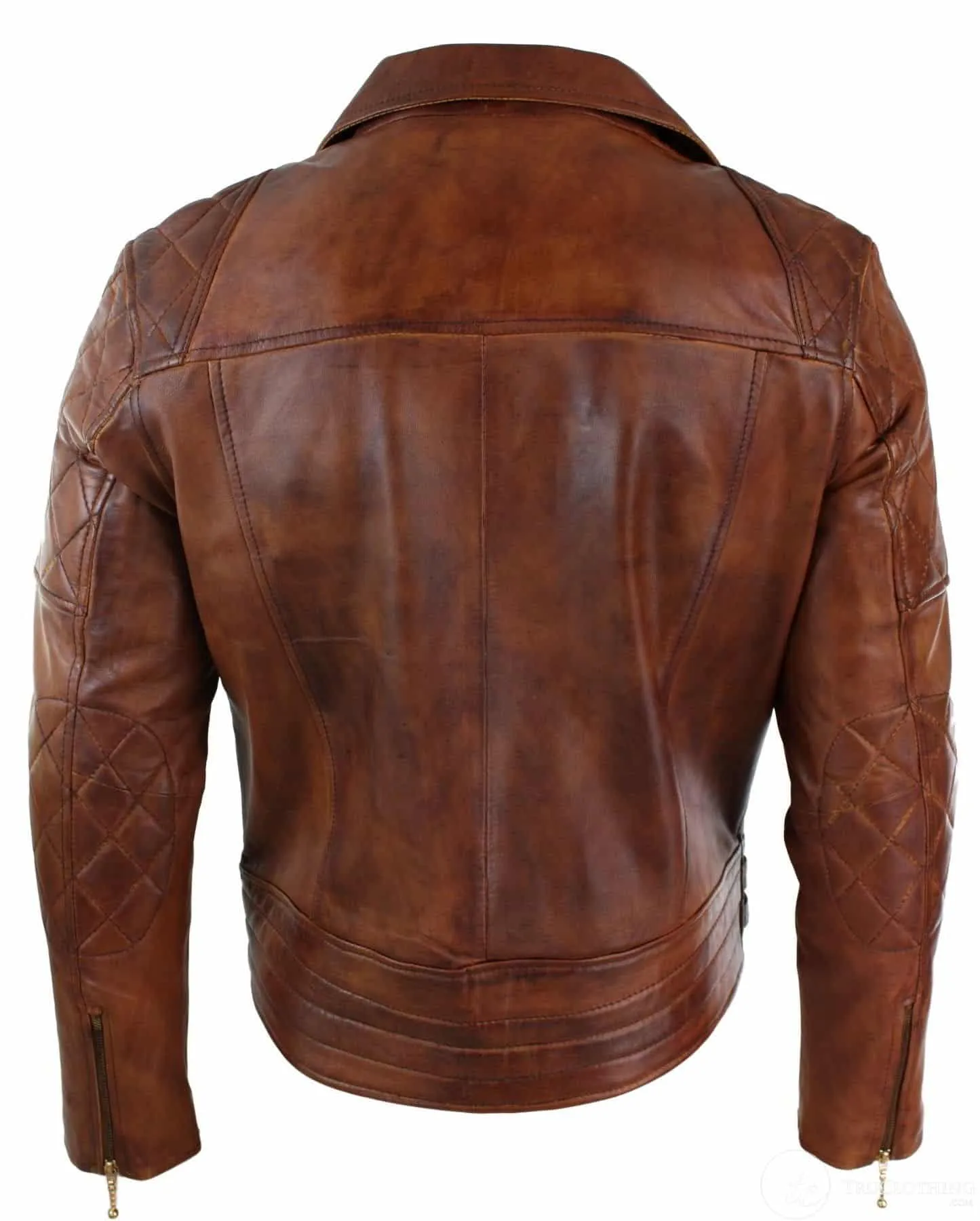 Real Leather Slim Fit Cross Zip Retro Vintage Brown Biker Punk Rock Mens Jacket-Nevada Timber