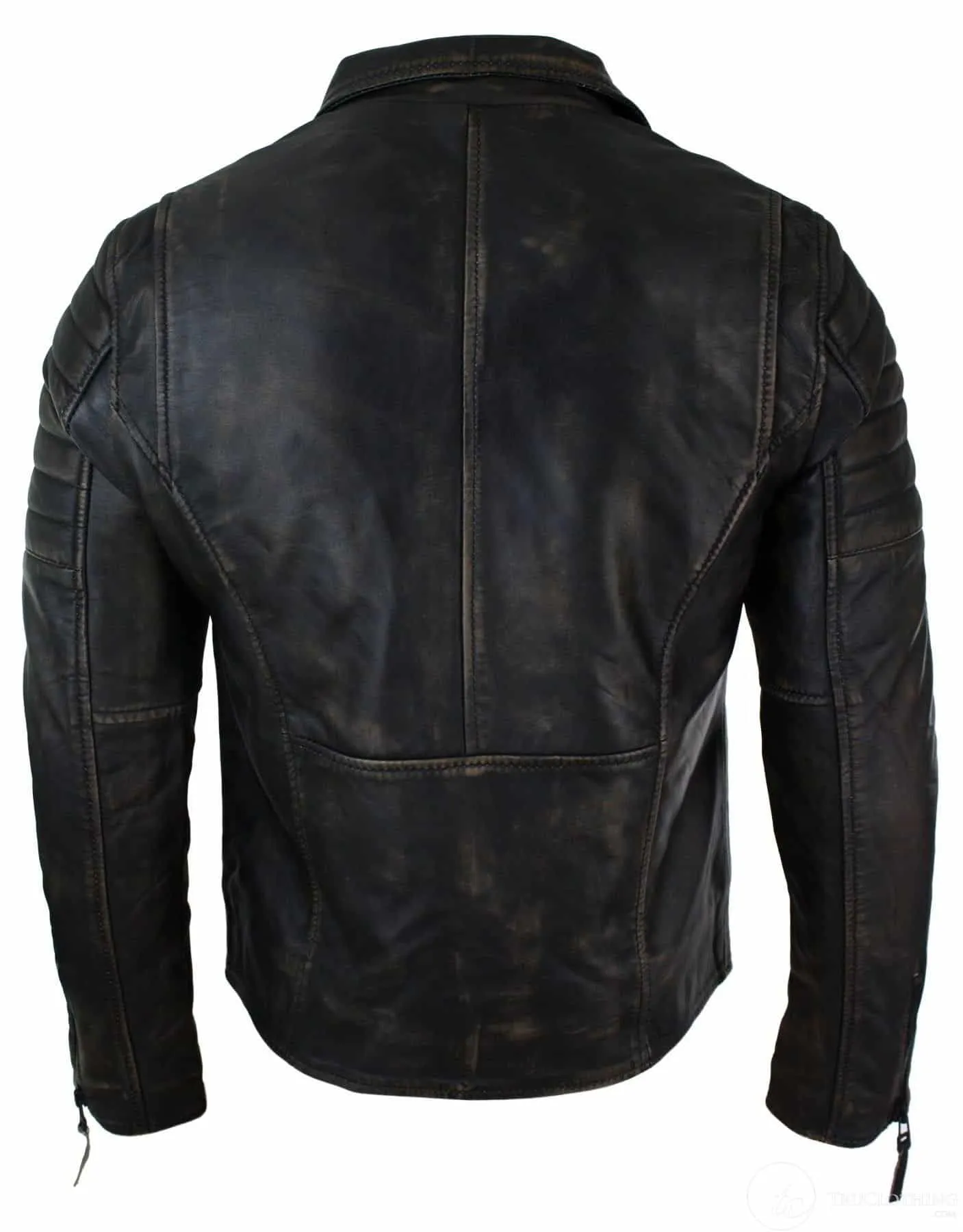 Real Leather Slim Fit Mens Cross Zip Retro Vintage Brando Jacket Vintage Biker-Ruboff Black