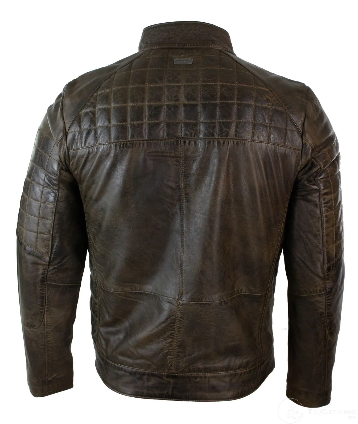 Real Leather Tailored Fit Stitch Designer Mens Zipped Biker Jacket-Brown