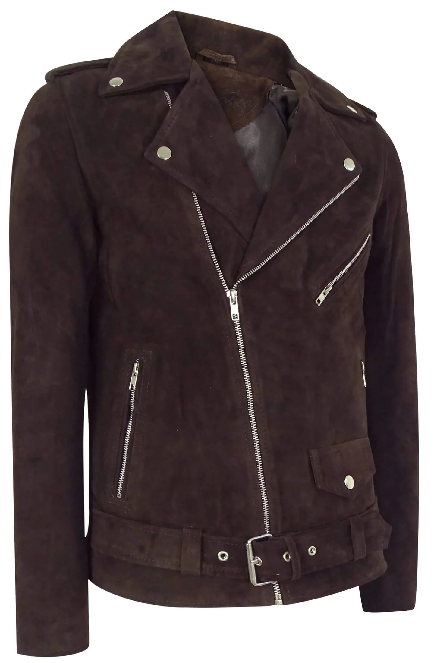 Real Leather Vintage Cross-Zip Brando Suede Men's Jacket-Brown