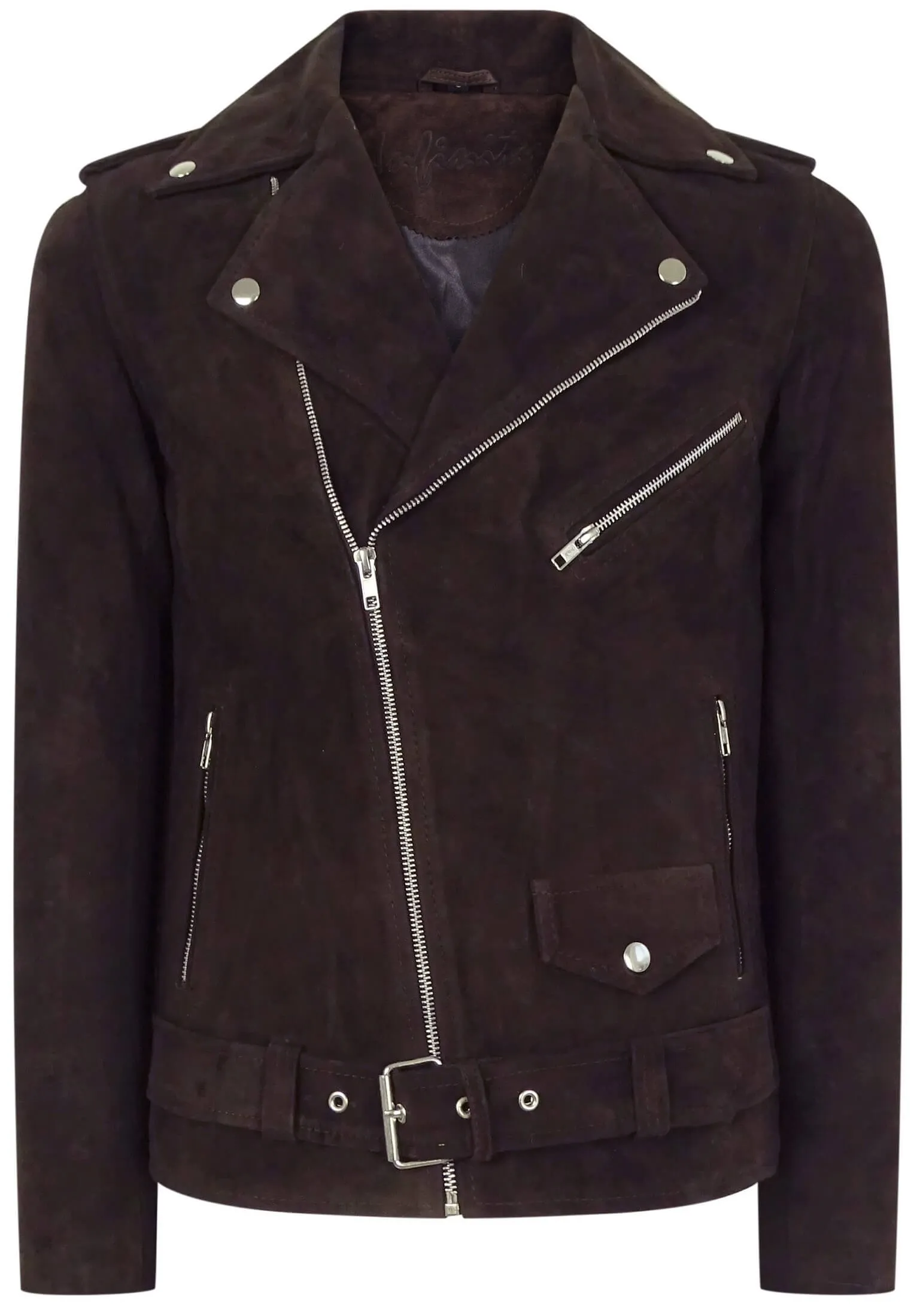 Real Leather Vintage Cross-Zip Brando Suede Men's Jacket-Brown