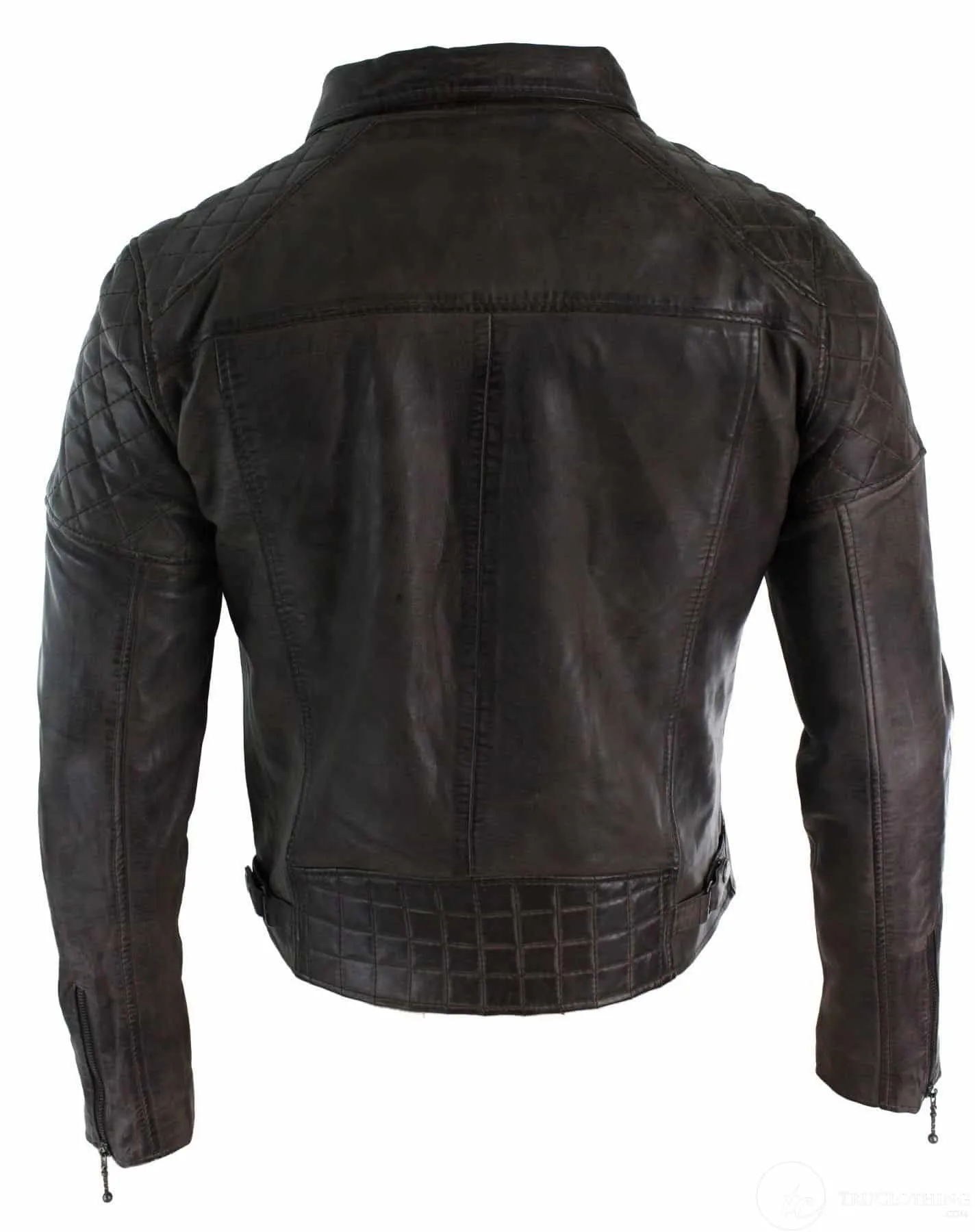 Real Leather Vintage Washed Brown Black Burgundy Blue Timber Biker Men's Jacket Cross Zip Retro Casual-Zulu Brown