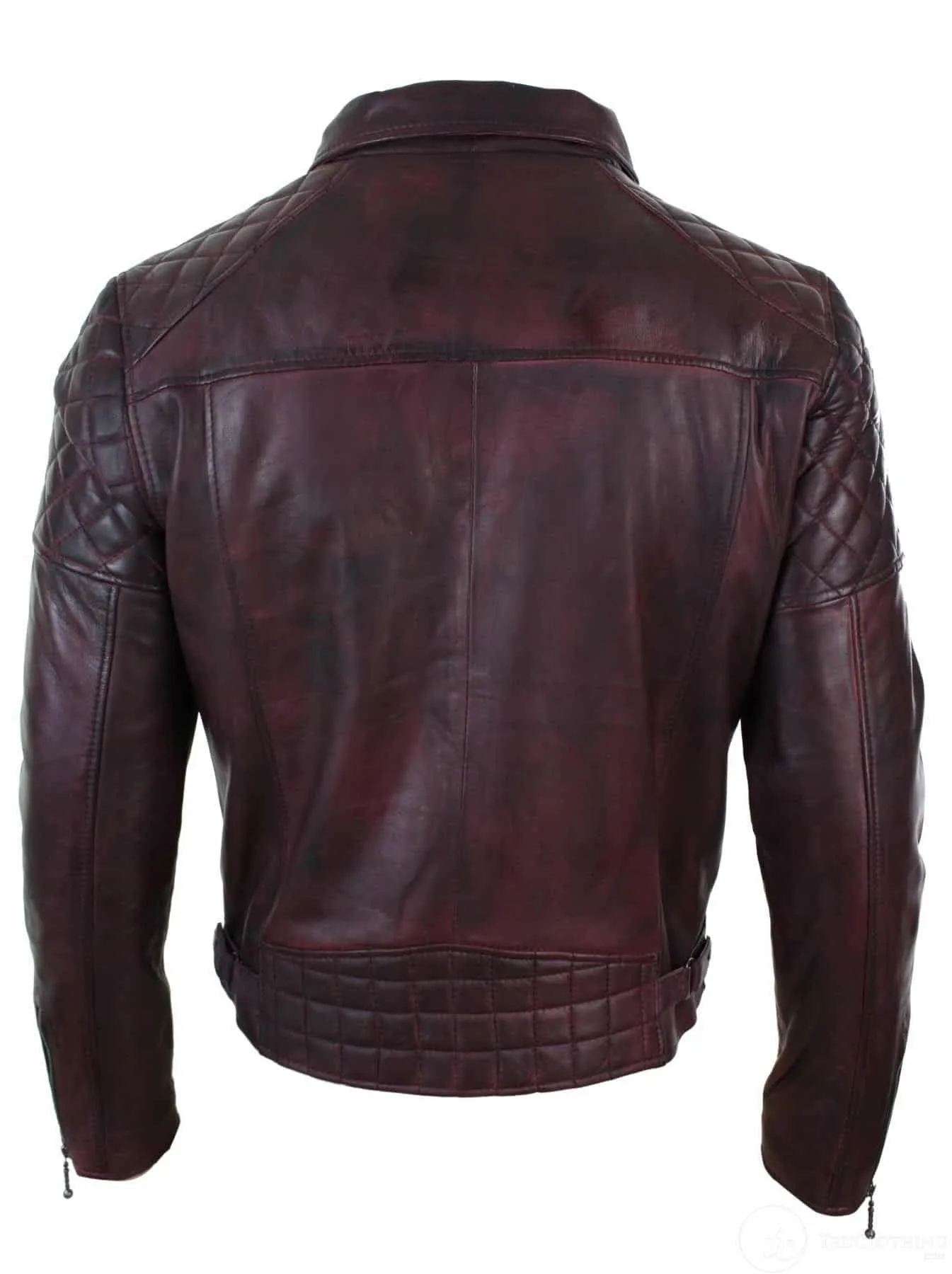 Real Leather Vintage Washed Brown Black Burgundy Blue Timber Mens Biker Jacket Cross Zip Retro Casual-Pepsi Burgundy