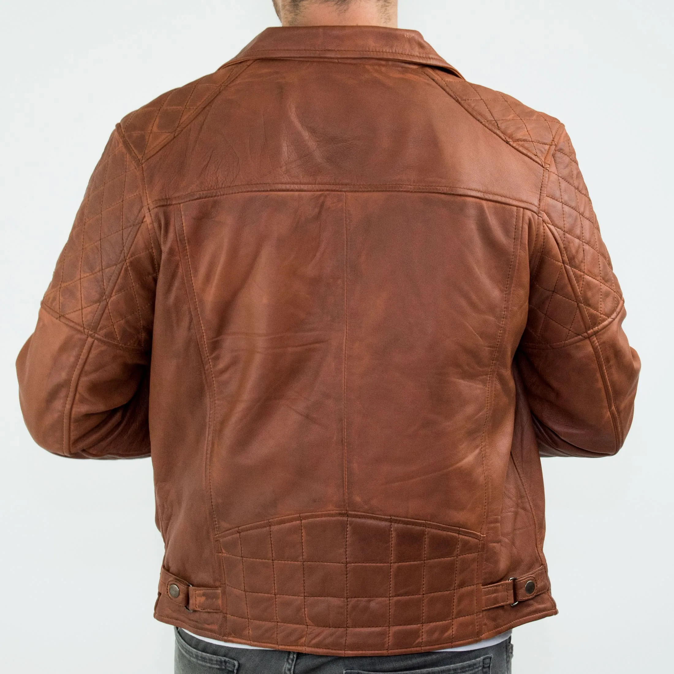 Real Leather Vintage Washed Brown Timber Mens Biker Jacket Cross Zip Retro Casual-Nevada Timber