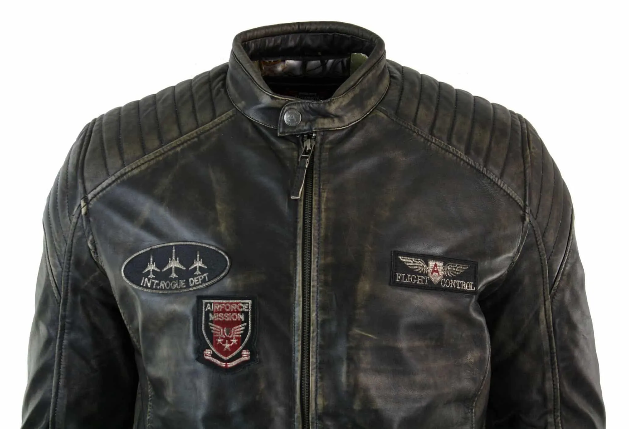 Real Leather Washed Biker Airforce Jacket Distressed Casual Fit Retro Vintage for Men