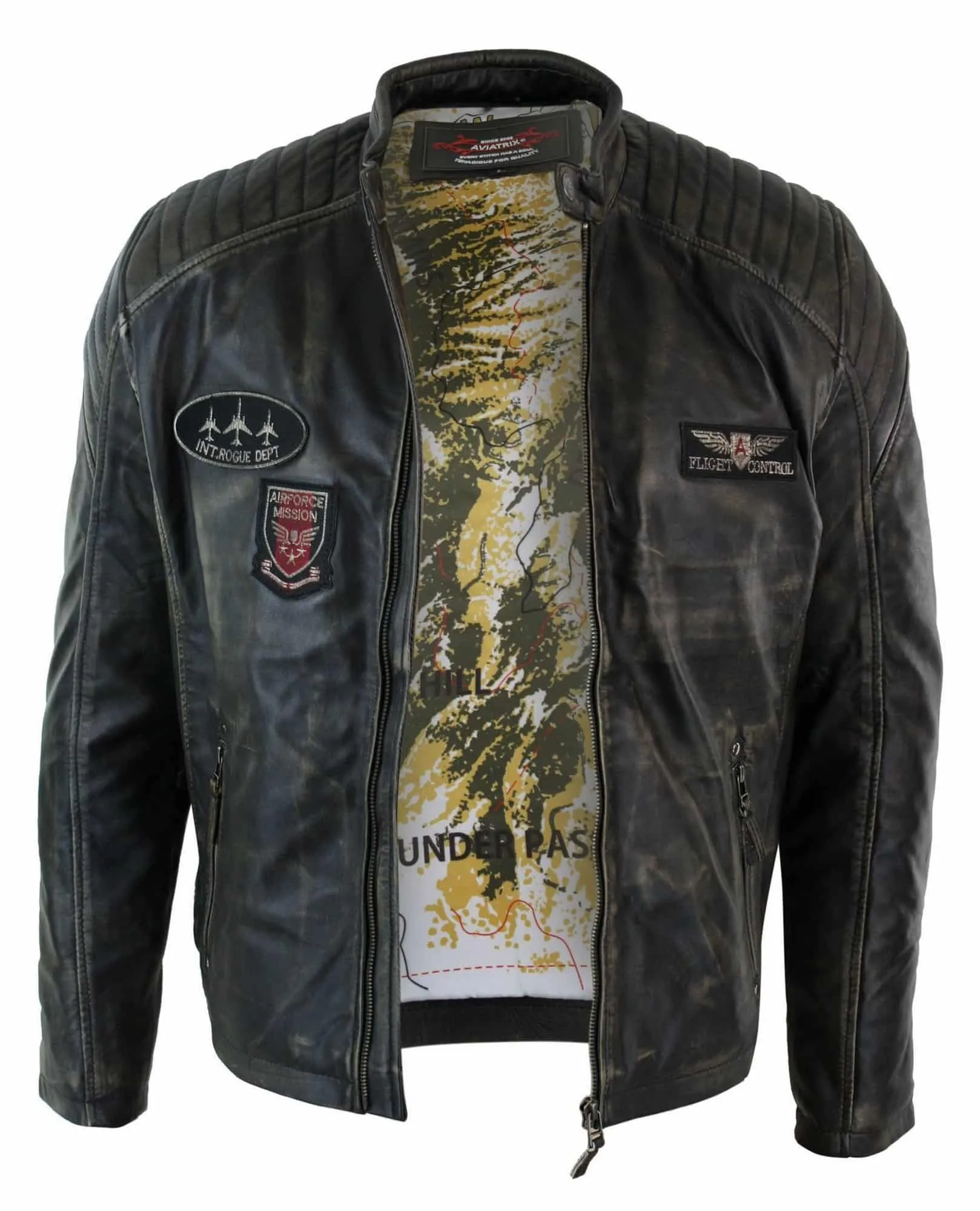 Real Leather Washed Biker Airforce Jacket Distressed Casual Fit Retro Vintage for Men