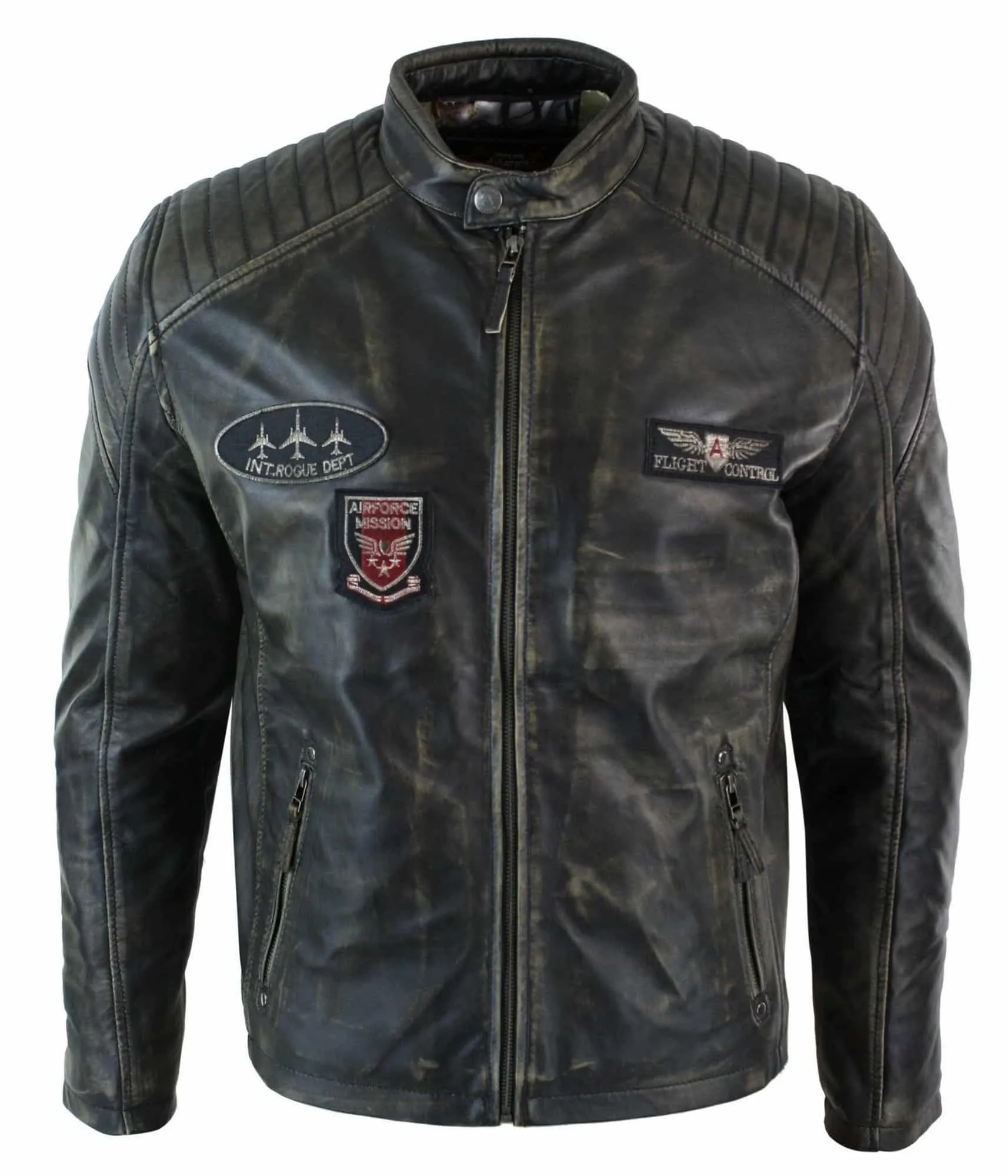 Real Leather Washed Biker Airforce Jacket Distressed Casual Fit Retro Vintage for Men