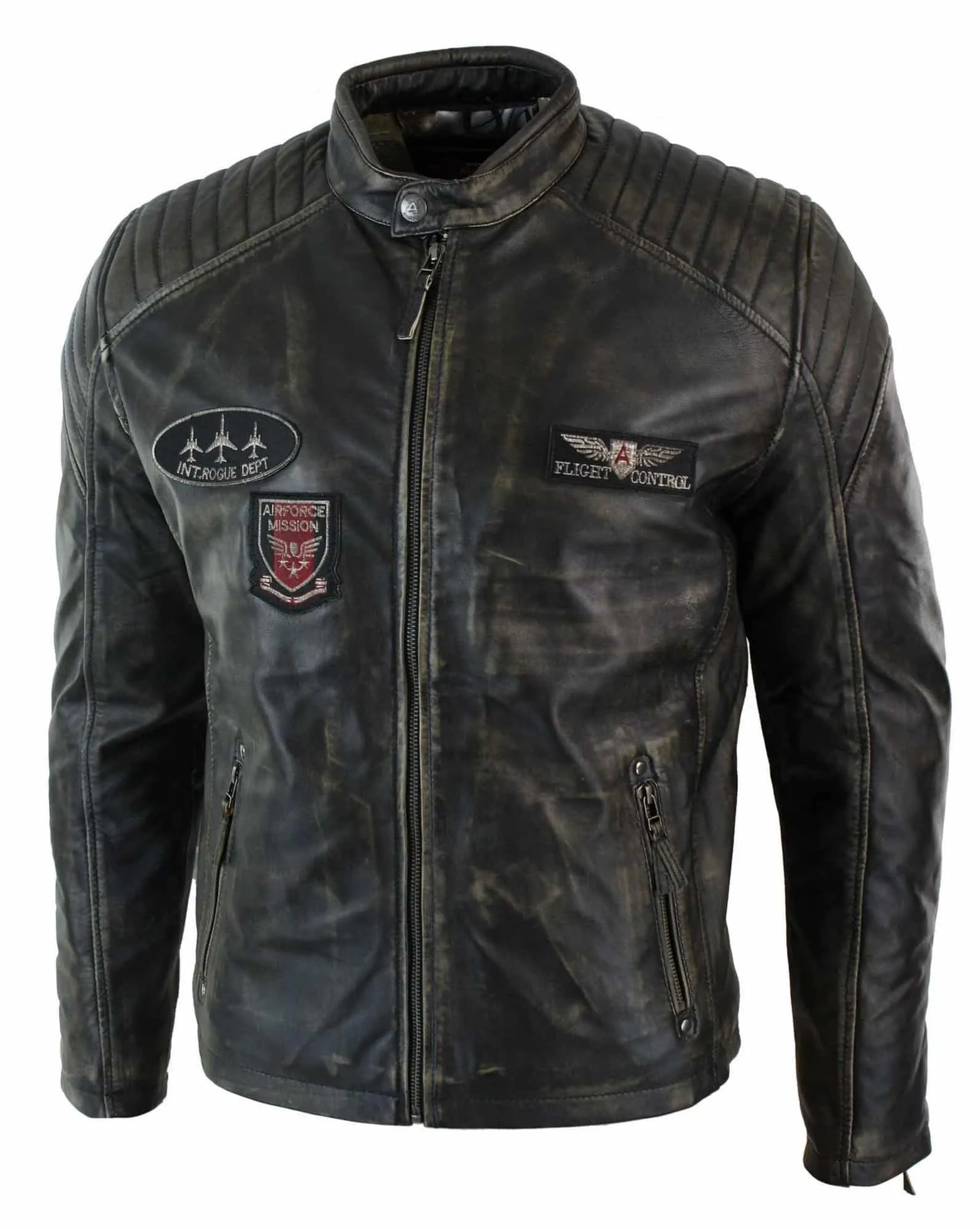 Real Leather Washed Biker Airforce Jacket Distressed Casual Fit Retro Vintage for Men