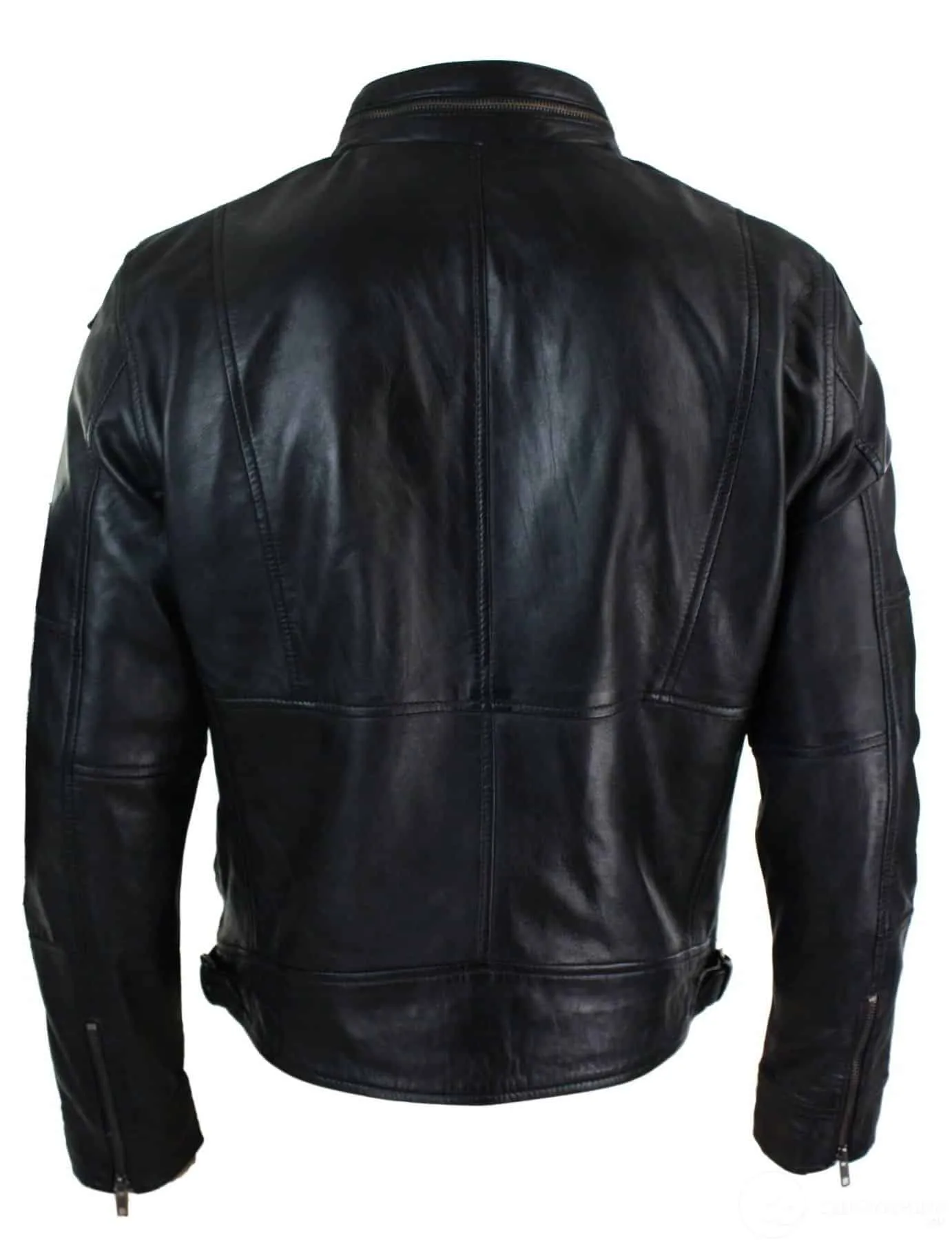 Real Leather Zipped Biker Style Smart Casual Men's Jacket Black Brown Olive Urban-Black